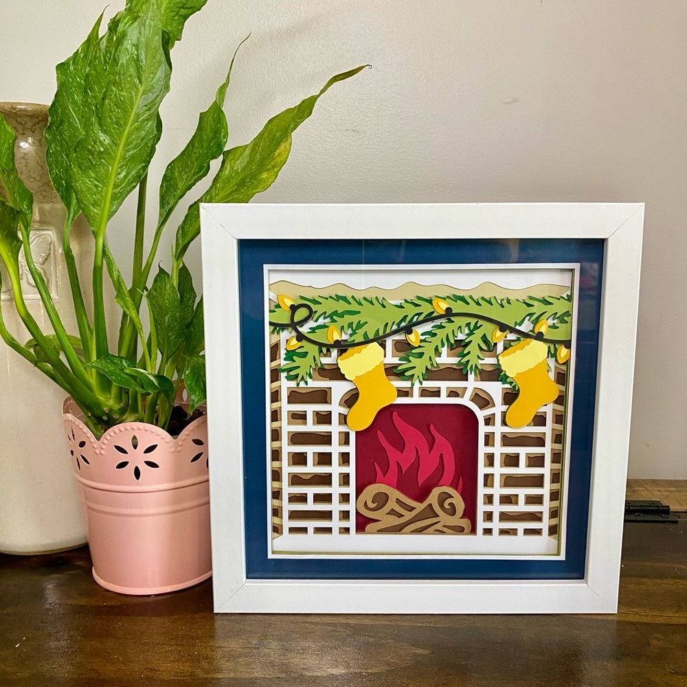 3D Christmas Fireplace Shadowbox
